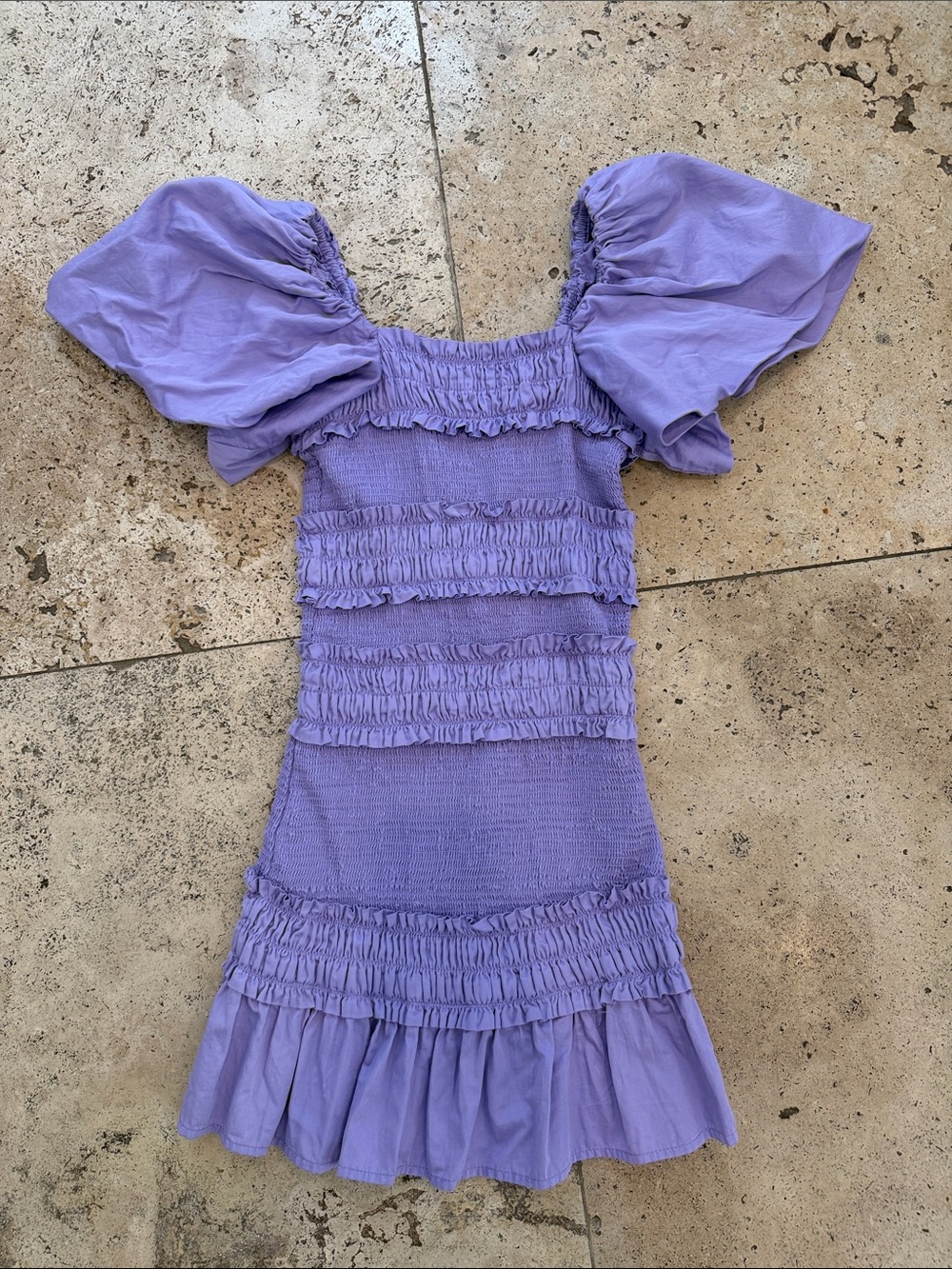 Smocked Puff-Sleeve Kids Dress in Lilac